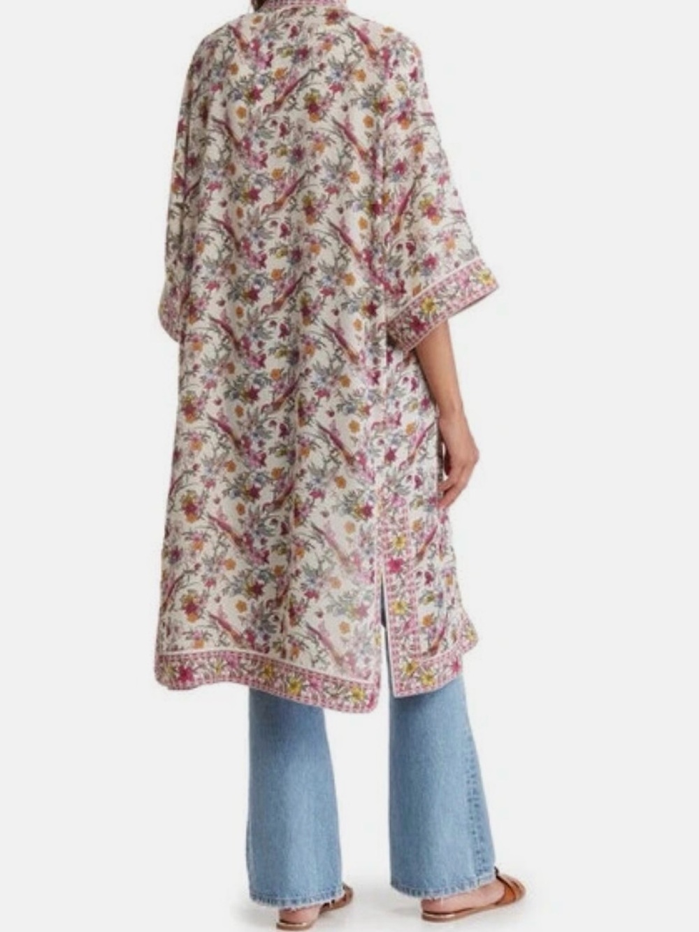 Max Studio Floral Kimono Robe in Pink and Cream